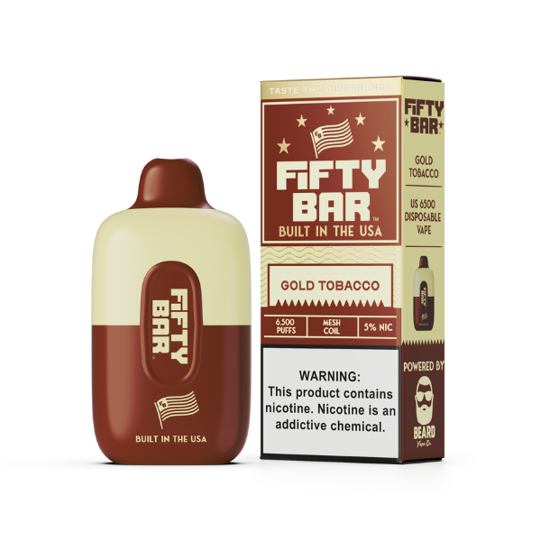 Best Deal Fifty Bar 6500 Puff Rechargeable Vape Disposable 16mL - Gold Tobacco