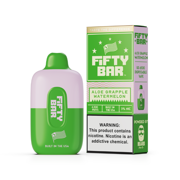 Best Deal Fifty Bar 6500 Puff Rechargeable Vape Disposable 16mL  - Aloe Grapple Watermelon