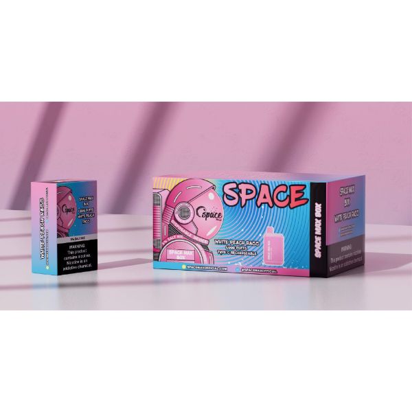 Space Max Box 6000 Puffs Rechargeable Vape Disposable 15mL 10 Pack Best Flavor White Peach Razz