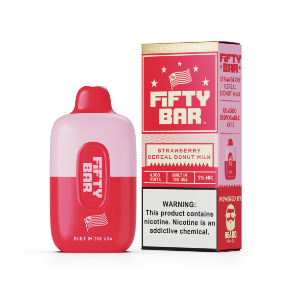 Best Deal Fifty Bar 6500 Puff Rechargeable Vape Disposable 16mL  - Strawberry Cereal Donut Milk