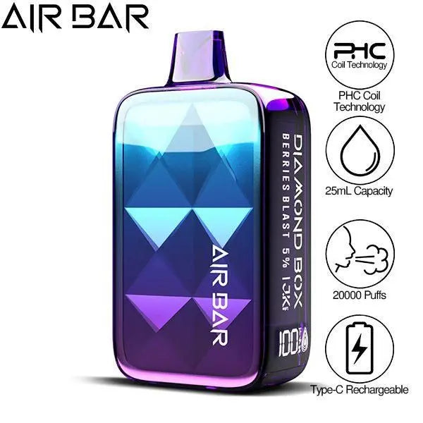 Best Deal Air Bar Diamond Box 20000 Puffs Rechargeable Disposable Vape 25mL  - Berries Blast