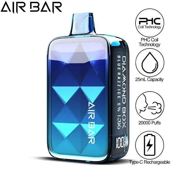 Best Deal Air Bar Diamond Box 20000 Puffs Rechargeable Disposable Vape 25mL  - Blue Razz Ice