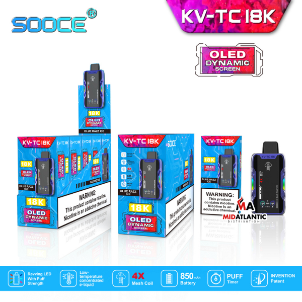 Best Deal SOOCE KV-TC18K Rechargeable Vape Blue Razz Ice