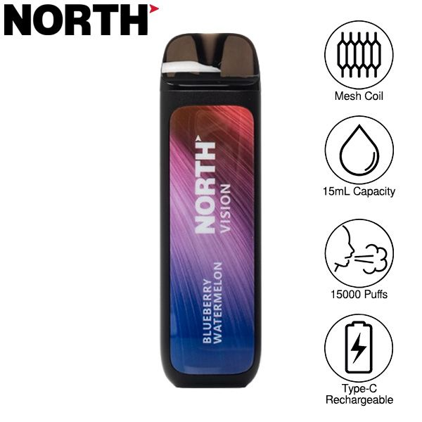 Best Deal North Vision 15000 Puffs Rechargeable Disposable Vape 15mL - Blueberry Watermelon