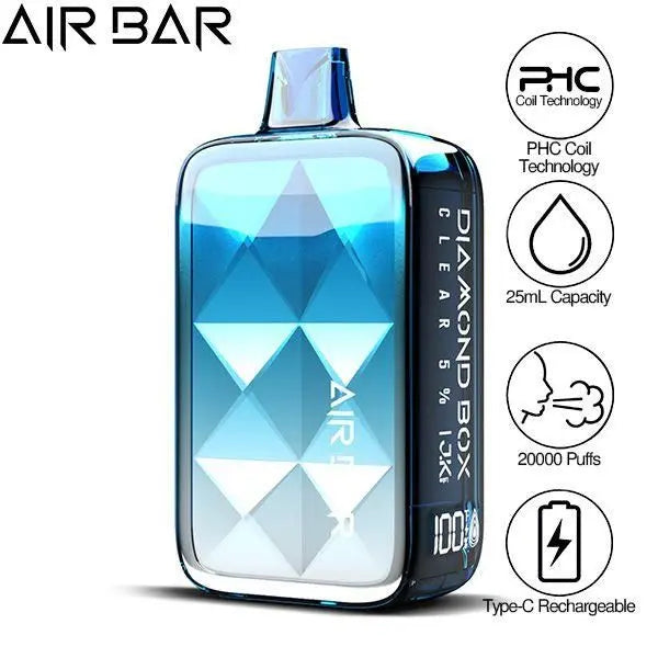 Best Deal Air Bar Diamond Box 20000 Puffs Rechargeable Disposable Vape 25mL  - Clear
