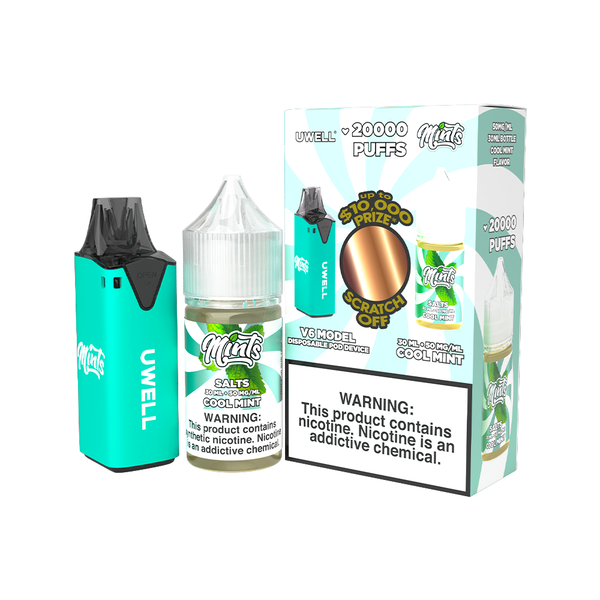 Uwell V6 Pod Kit + Mints Salt 30mL Bundle - Cyan/Cool Mint