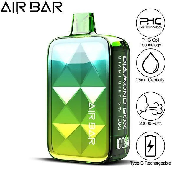 Best Deal Air Bar Diamond Box 20000 Puffs Rechargeable Disposable Vape 25mL  - Miami Hint