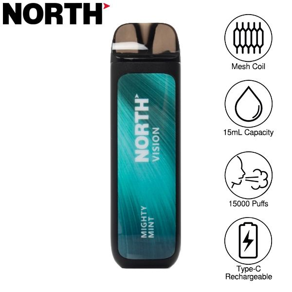 Best Deal North Vision 15000 Puffs Rechargeable Disposable Vape 15mL - Mighty Mint