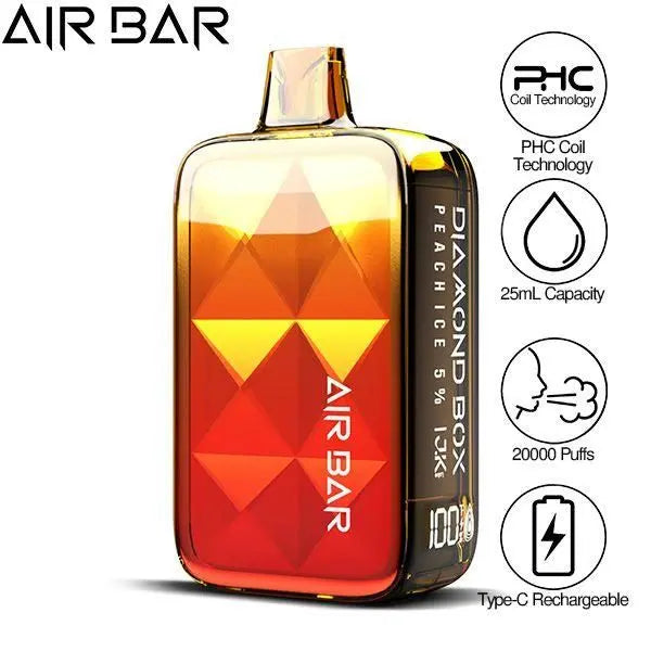 Best Deal Air Bar Diamond Box 20000 Puffs Rechargeable Disposable Vape 25mL  - Peach Ice