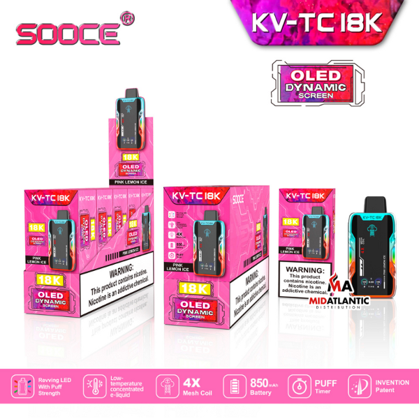 Best Deal SOOCE KV-TC18K Rechargeable Vape Pink Lemon Ice