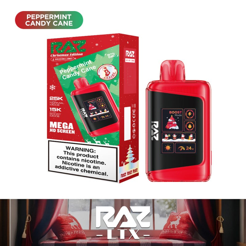 Best Deal RAZ DC25K 25,000 Puffs Rechargeable Vape 16mL - Peppermint Candy Cane