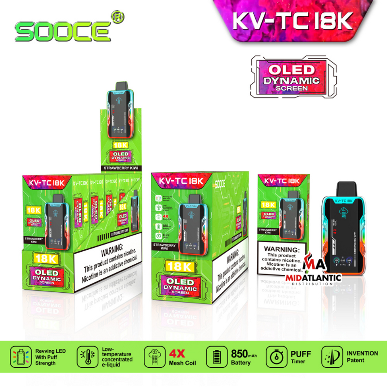 Best Deal SOOCE KV-TC18K Rechargeable Vape Strawberry Kiwi