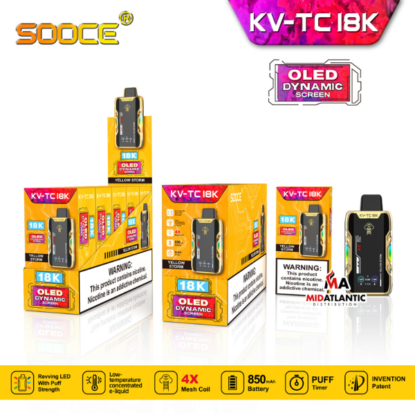 Best Deal SOOCE KV-TC18K Rechargeable Vape Yellow Storm
