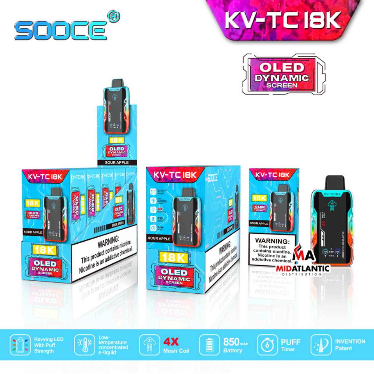 Best Deal SOOCE KV-TC18K Rechargeable Vape Sour Apple