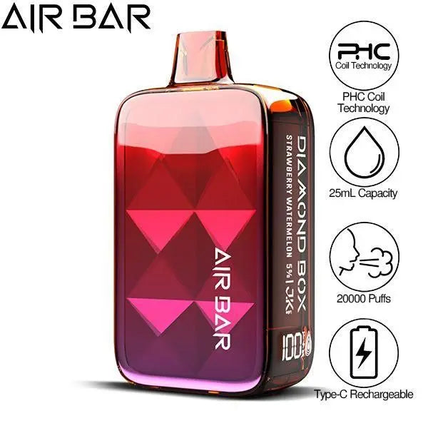 Best Deal Air Bar Diamond Box 20000 Puffs Rechargeable Disposable Vape 25mL  - Strawberry Watermelon