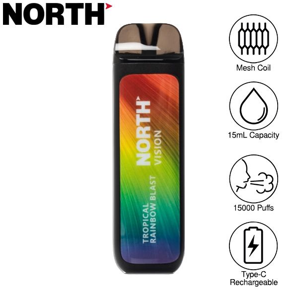 Best Deal North Vision 15000 Puffs Rechargeable Disposable Vape 15mL - Tropical Rainbow Blast