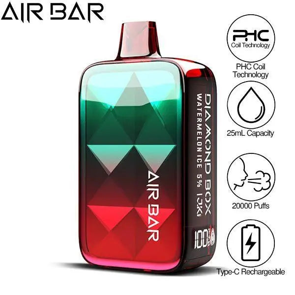 Best Deal Air Bar Diamond Box 20000 Puffs Rechargeable Disposable Vape 25mL - Watermelon Ice