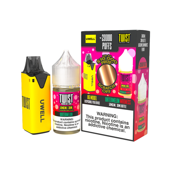 Uwell V6 Pod Kit + Twist Salts 30mL Bundle Yellow/Watermelon Madness 50mg