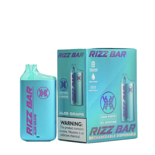 Rizz Bar 6000 Puffs Rechargeable Vape Disposable 15mL Best Flavor Aloe Grape