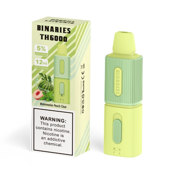 Best Deal HorizonTech Binaries Cabin TH6000 Puffs Disposable Vape 12mL Watermelon Peach Clear