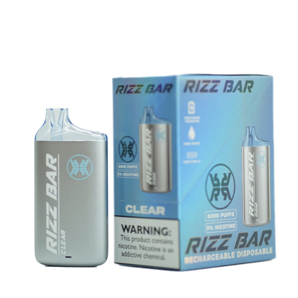 Rizz Bar 6000 Puffs Rechargeable Vape Disposable 15mL Best Flavor Clear