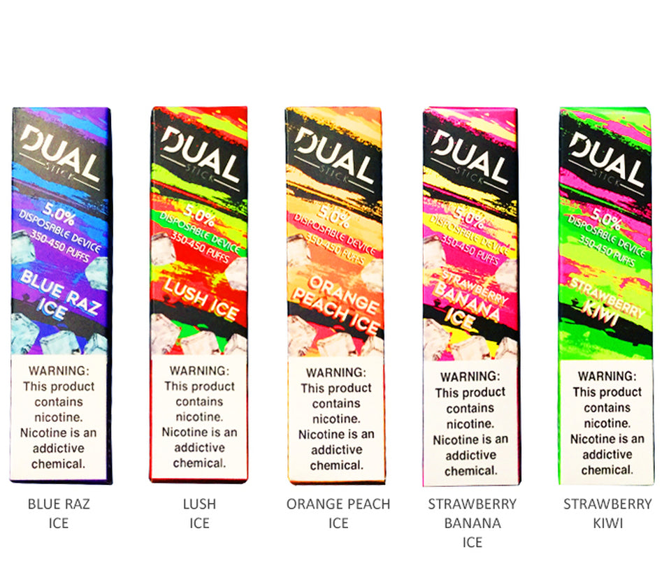 Dual Stick Disposable Vape - Pack of 10 Best Flavors Blue Raz Ice Lush Ice Orange Peach Ice Strawberry Banana Ice Strawberry Kiwi