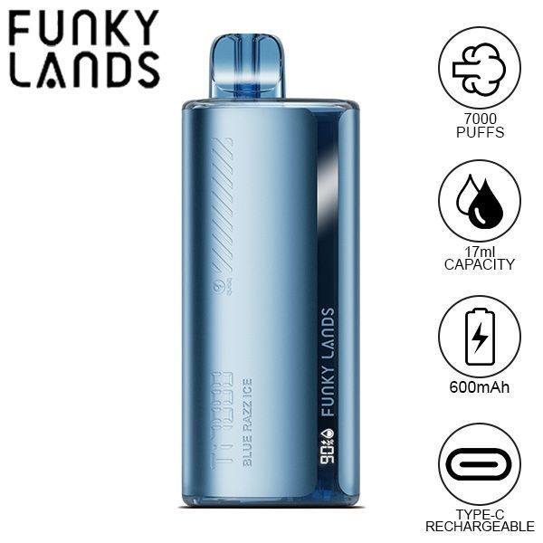 Best Deal Funky Lands Ti7000 Puffs Disposable Vape 17mL Blue Razz Ice