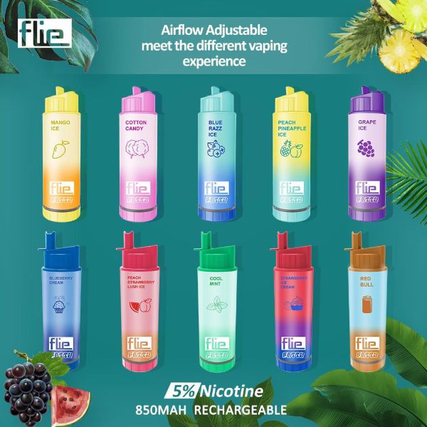 Flie Fatty 8000 Puffs Rechargeable Vape Disposable 16mL 10 Pack Best Flavors Mango Ice Cotton Candy Blue Razz Ice Peach Pineapple Ice Grape Ice Blueberry Cream Peach Strawberry Lush Ice Cool Mint Strawberry Ice Cream Red Bull