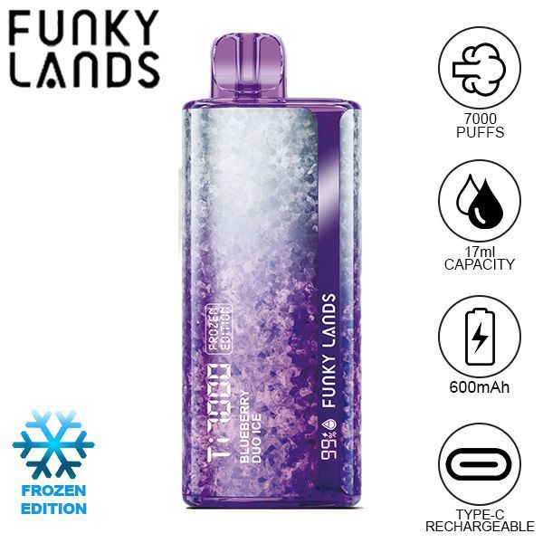 Best Deal Funky Lands Ti7000 Puffs Disposable Vape 12.8mL - Blueberry Duo Ice