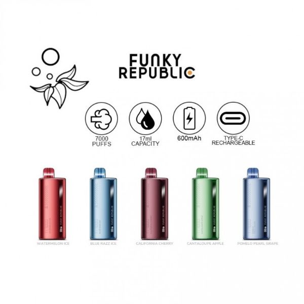 Funky Republic Ti7000 Disposable Vape-5-Pack Best Flavors