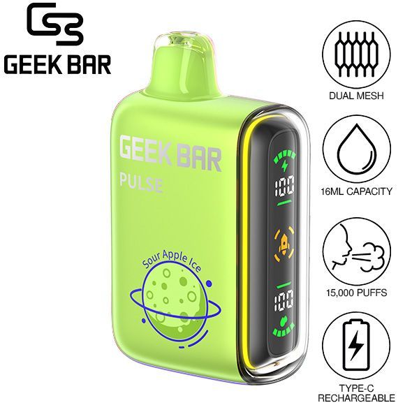 Best Deal Geek Bar Pulse 15,000 Puffs Recharge Vape 16mL Sour Apple Ice