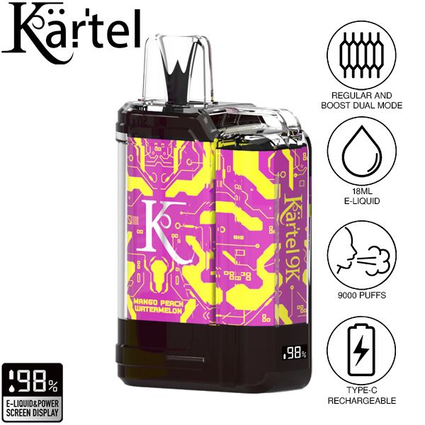 Kartel 9k by Vapmod 9000 Puffs 18mL Disposable Vape Best Flavor Mango Peach Watermelon