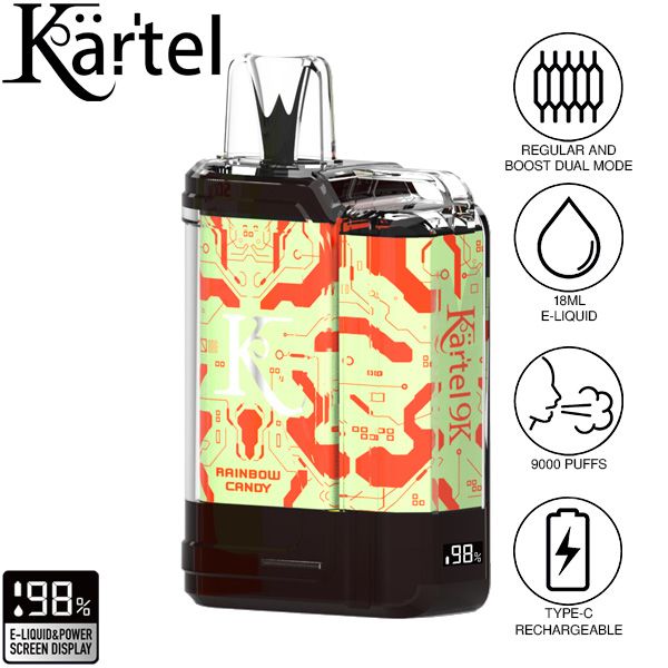 Kartel 9k by Vapmod 9000 Puffs 18mL Disposable Vape Best Flavor Rainbow Candy