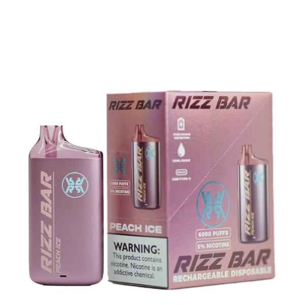 Rizz Bar 6000 Puffs Rechargeable Vape Disposable 15mL Best Flavor Peach Ice