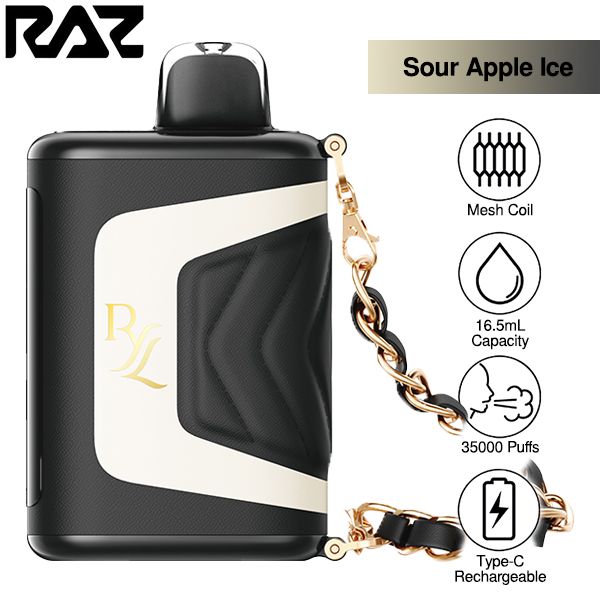 Best Deal RAZ RYL Classic 35,000 Puff Disposable 16.5mL (Pack of 5) - Sour Apple Ice