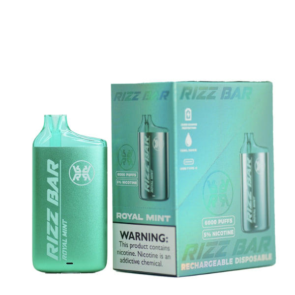 Rizz Bar 6000 Puffs Rechargeable Vape Disposable 15mL Best Flavor Royal Mint