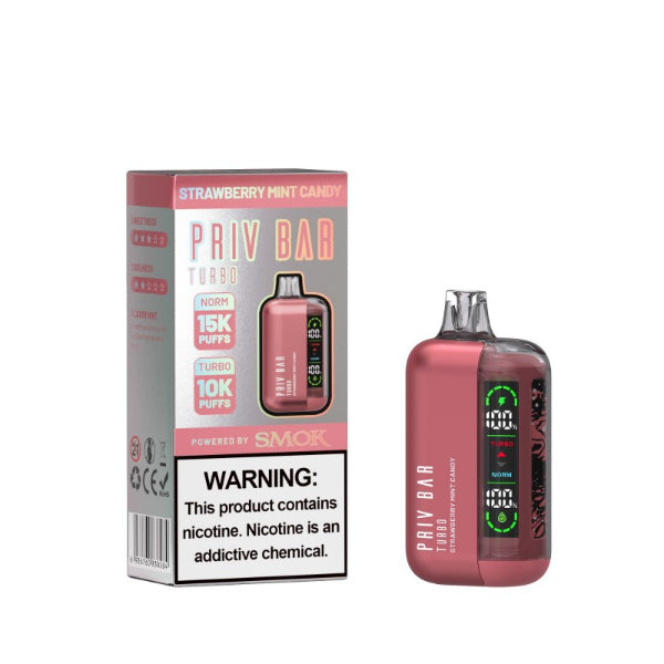 Best Deal SMOK Priv Bar Turbo 15000 Puffs Disposable Vape 16mL - Strawberry Mint Candy