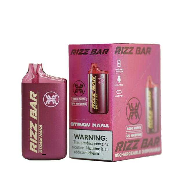 Rizz Bar 6000 Puffs Rechargeable Vape Disposable 15mL Best Flavor Straw Nana