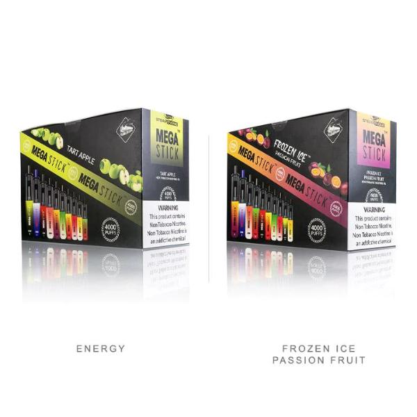 Steam Engine Mega Stick 4000 Puffs Rechargeable Vape Disposable 10mL 10 Pack Best Flavors Energy Frozen Ice Passion Fruit