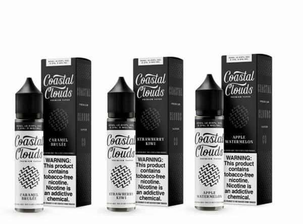 Coastal Clouds TFN 60mL Vape Juice Best Flavors Caramel Brulee Strawberry Kiwi Apple Watermelon