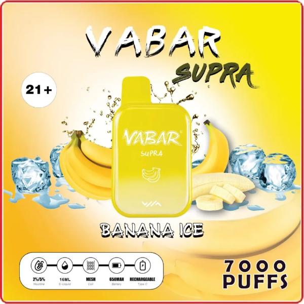 Vabar Supra 7000 Puffs Rechargeable Vape Disposable 16mL 10 Pack Banana Ice