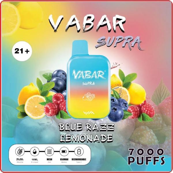 Vabar Supra 7000 Puffs Rechargeable Vape Disposable 16mL 10 Pack Best Flavor Blue Razz Lemonade