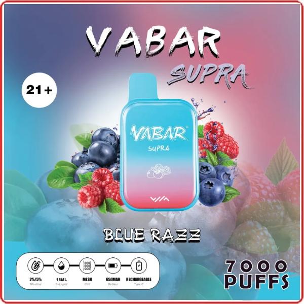 Vabar Supra 7000 Puffs Rechargeable Vape Disposable 16mL 10 Pack Best Flavor Blue Razz