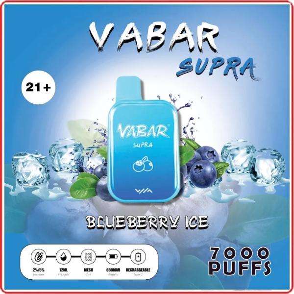 Vabar Supra 7000 Puffs Rechargeable Vape Disposable 16mL 10 Pack Best Flavor Blueberry Ice