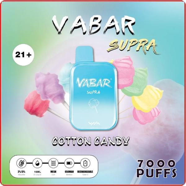 Vabar Supra 7000 Puffs Rechargeable Vape Disposable 16mL 10 Pack Best Flavor Cotton Candy