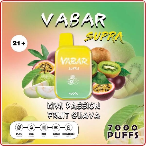 Vabar Supra 7000 Puffs Rechargeable Vape Disposable 16mL 10 Pack Best Flavor Kiwi Passion Fruit Guava