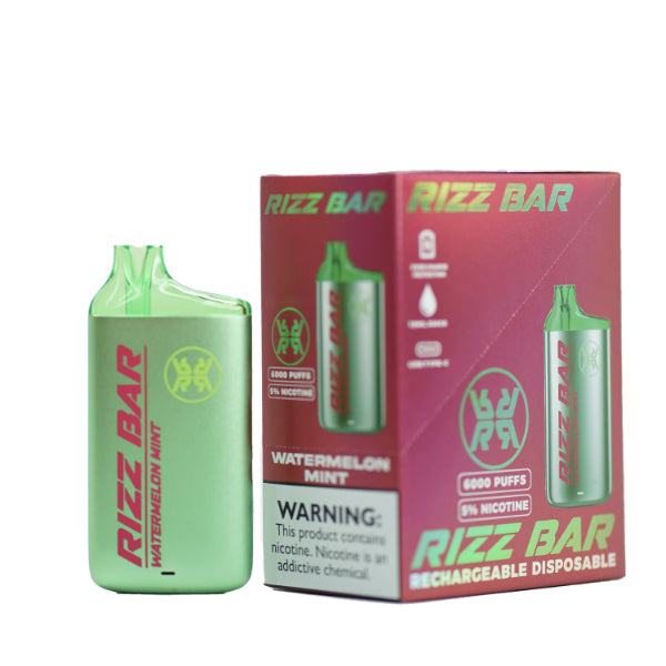 Rizz Bar 6000 Puffs Rechargeable Vape Disposable 15mL Best Flavor Watermelon Mint